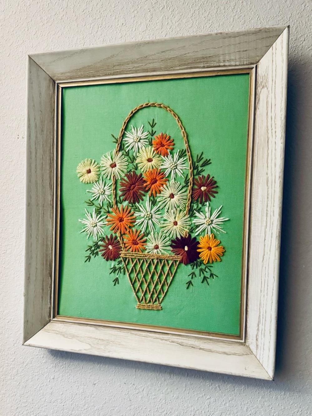 60’s -70’s Vintage Crewel Paragon Embroidery Framed Yarn Art - Spring Flowers